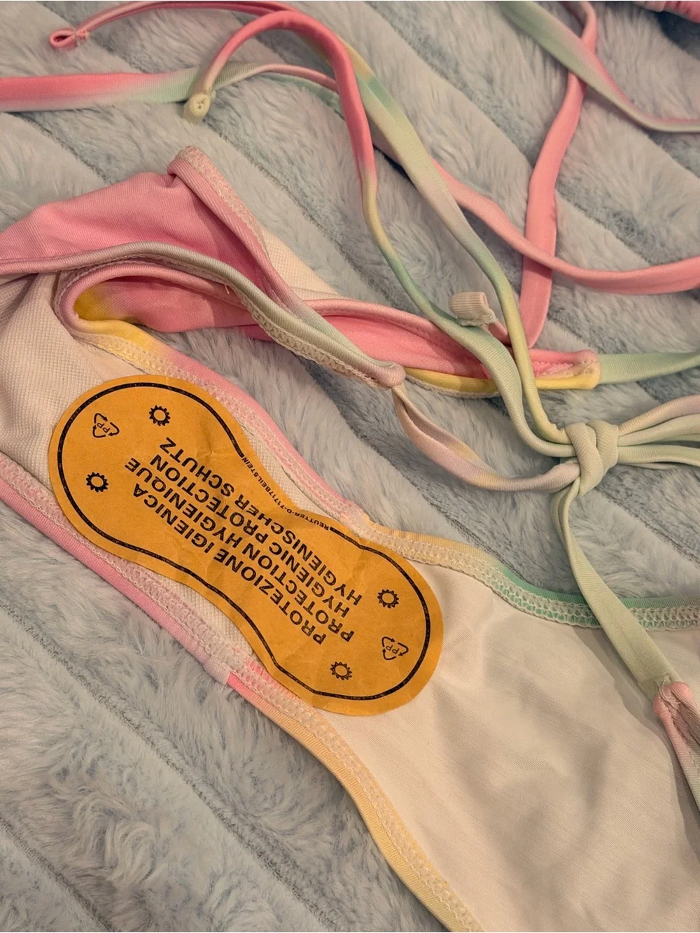 NEVER WORN adorable 3-piece pastel swim set with tie dye bikini and sheer pants